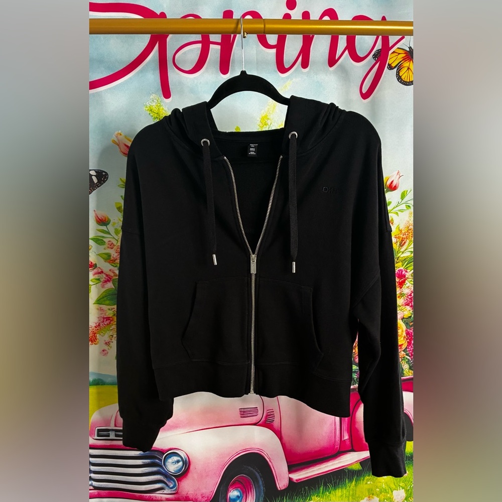 DKNY Black Cropped Zip-Up Hoodie